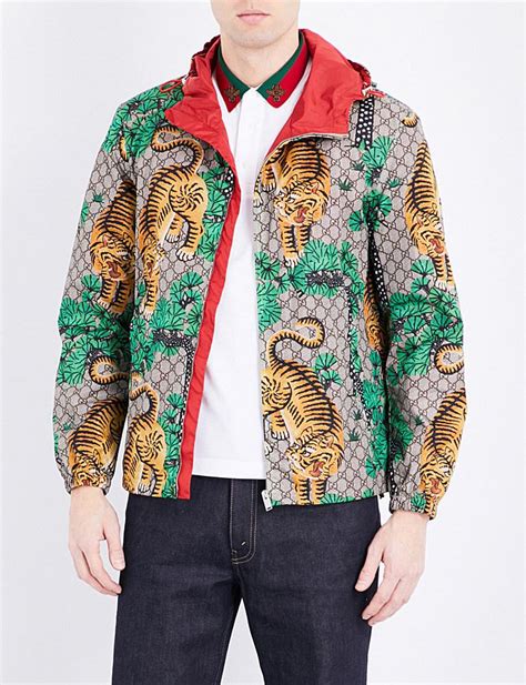 gucci jersey jacket black and white men with tiger badge|Gucci denim animal applique jacket.